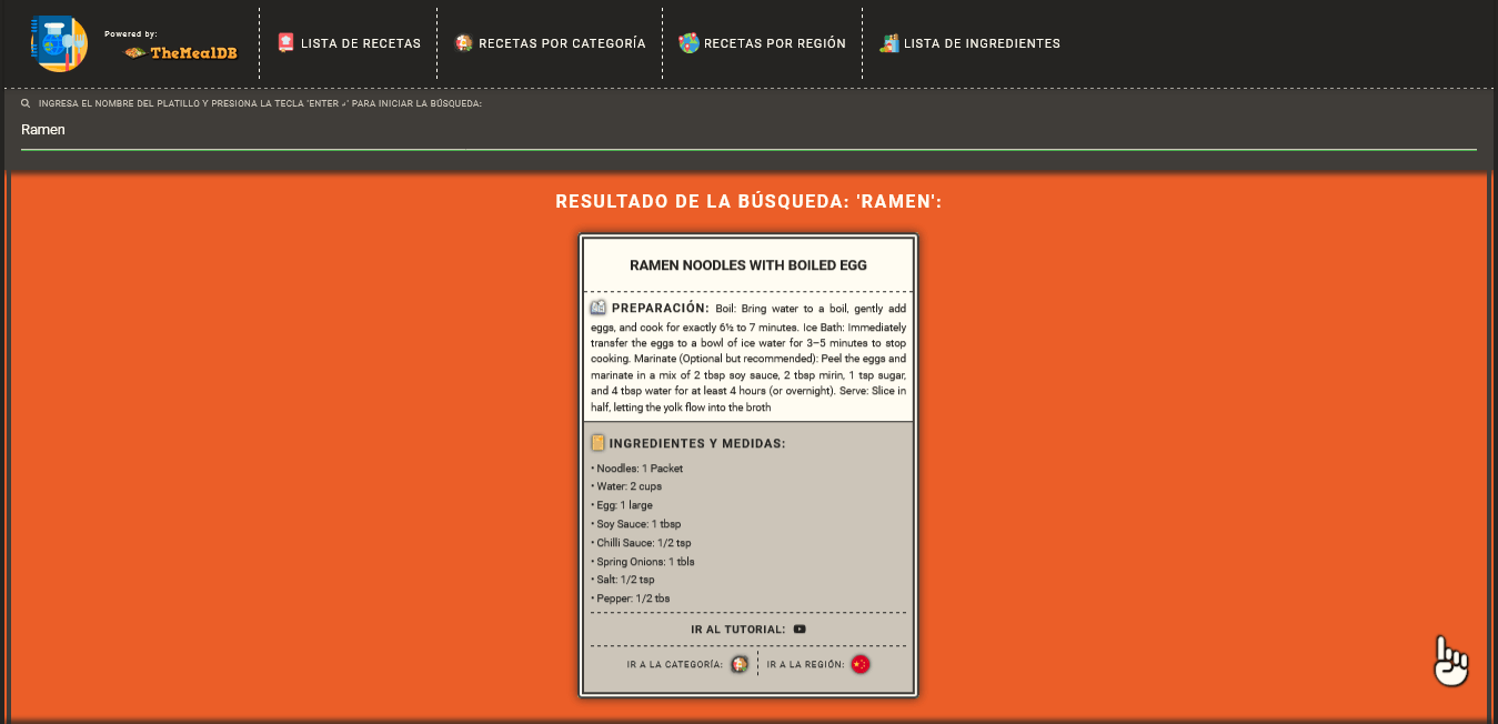 Sitio web desarrollado con Angular y TypeScript, SCSS, Angular Material, Bootstrap y Materialize CSS, publicado con Firebase Hosting y conectado a la API TheMealDB (themealdb.com/api.php).