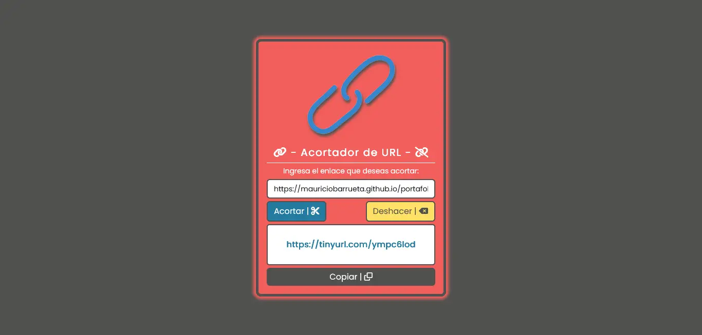 Sitio web desarrollado con JavaScript, SCSS y Bootstrap, publicado mediante GitHub Pages, conectado a la API de TinyURL (tinyurl.com/app/dev).